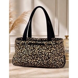 Vintage Liz Claiborne Leopard Print Nylon Shoulder Bag Tote Y2K